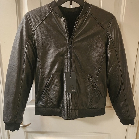 Mauritius Jackets & Blazers - Mauritius New Black Leather Bomber Jacket - Size 7/8